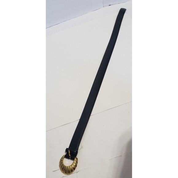 Liz Claiborne Navy Blue Leather Belt Womens Size Medium Brass Buckle Style 24063 - Picture 11 of 12